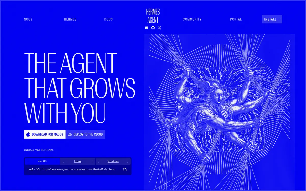 Hermes Agent homepage: The agent that grows with you