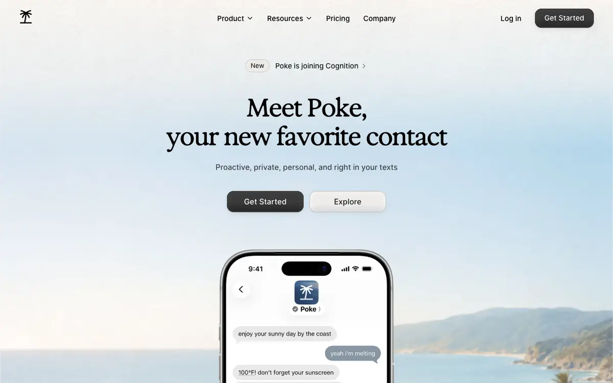Poke homepage: Meet Poke, your new favorite contact